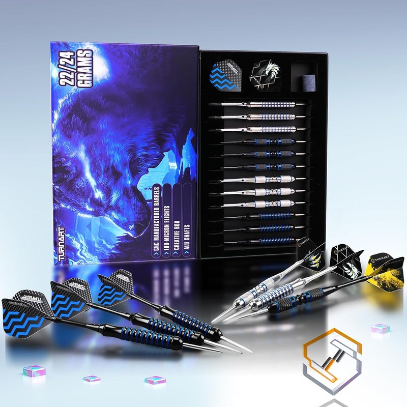 Turnart Darts Metal Tip Set - Steel Tip Darts Darts Set Professional Metal Darts 12 pcs 22/24 Grams Pro Dart Set with Stylish Case Aluminum Shafts Extra 9 Flights - Image 4
